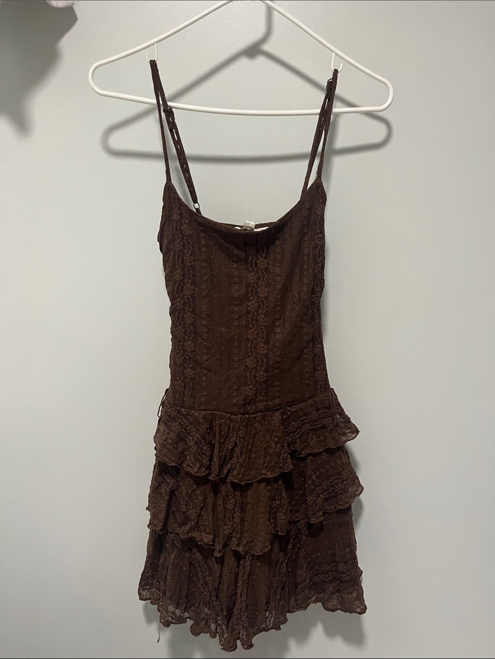 T.J.Maxx Brown Lace Tiered Mini Dress